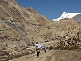 11 Phu Village, Porters On Trail, Chako Above Tashi Lhakhang Gompa From Trail Near Phu 